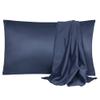 uxcell 2 Pack Silk Satin Pillowcase for Hair and Skin, Cool, Silky, Soft Breathable Pillow Cases Standard Size 20x26 Inch Sateen Pillowcase Navy with Envelope Closure view 1