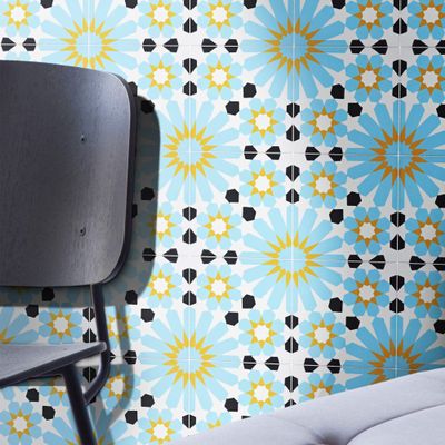 Moroccan Mosaic & Tile House CTP09-07 Agdal Handmade Cement Tile, Pack of 12, Blue, Black, Yellow