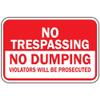 Kent Sparks Metal Road Sign No Trespassing No Dumping Violators Will Be Prosecuted Metal tin Sign .12 x 8 inch Sign. view 1