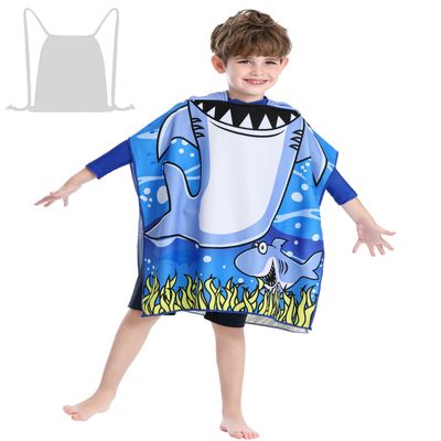 Athaelay Soft Hooded Beach Towel for Kids, Toddlers Bath/Pool/Swim Poncho Cover-ups Swimwear (Blue Shark)