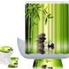 Amagical Bamboo and Stones in Zen Garden Decor 4 Piece Bathroom Mat Set Shower Curtain Set Green Bath Mat Contour Mat Toilet Cover Shower Curtain 12 Hooks view 1