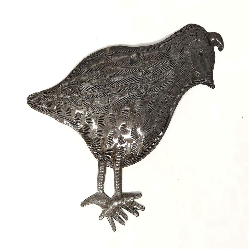 Metal Quail, Handmade in Haiti, Garden Wall Art, Indoor and Outdoor Birds, 1, Small, 10 in. x 6 in.