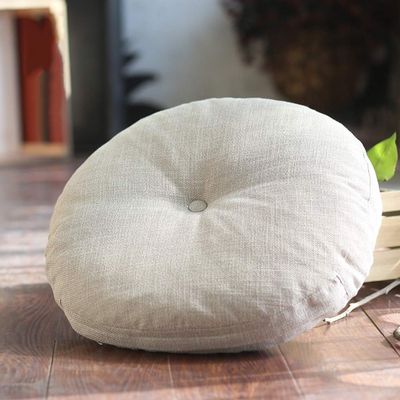YEARLY Round Seat Cushion, Flax Chair Cushions Indoor Outdoor Washable Futon Bay Window Yoga Meditating Balcony Tatami Mat Seat Pads-Beige 40x40cm(16x16inch)