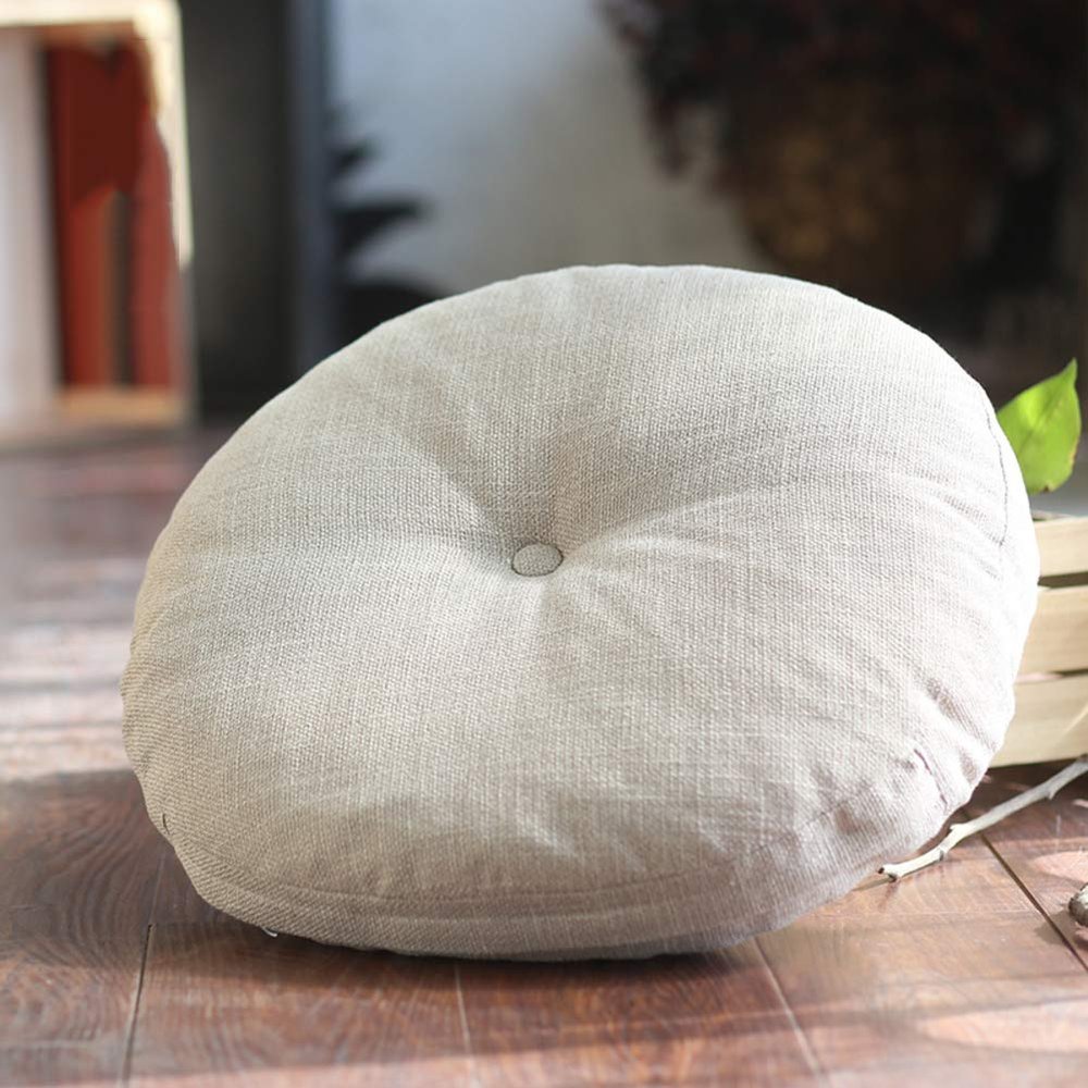 YEARLY Round Seat Cushion, Flax Chair Cushions Indoor Outdoor Washable Futon Bay Window Yoga Meditating Balcony Tatami Mat Seat Pads-Beige 40x40cm(16x16inch)