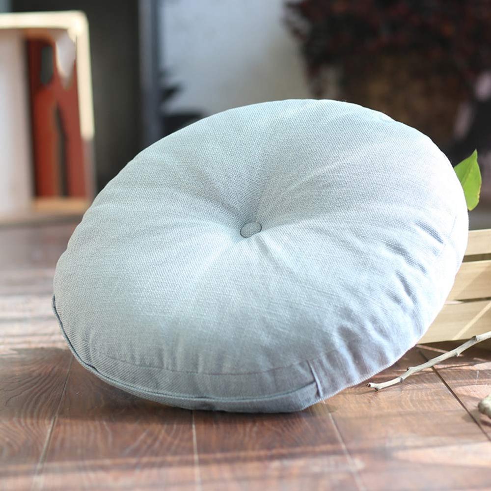 YEARLY Round Seat Cushion, Flax Chair Cushions Indoor Outdoor Washable Futon Bay Window Yoga Meditating Balcony Tatami Mat Seat Pads-Sky Blue 40x40cm(16x16inch)