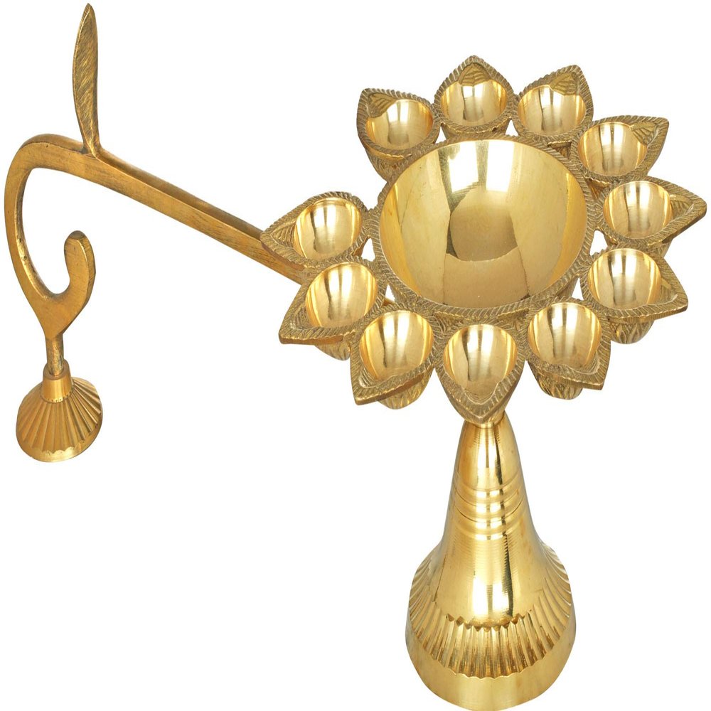 15" Eleven Wicks Aarti in Brass | Handmade | Made in India - Brass Statue