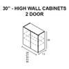 Design District Kitchens W2730 Polished White 30" High Wall Cabinets 2 Door Wooden Pantry Storage Cabinet view 2