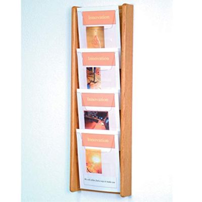 Wooden Mallet Stance 4 Pocket Wall Display Magazine Rack, Black/Mahogany