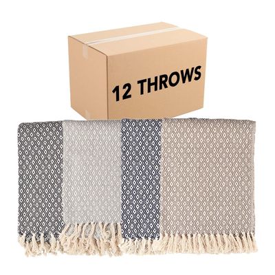 Arkwright Common Ground Bulk Blankets - Pack of 12 - Reversible 100% Cotton All Season Lightweight Couch Bed Throws for Wedding Guests, Travel, and Outdoor Events, 50 x 70 in, Diamond