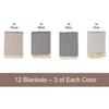 Arkwright Common Ground Bulk Blankets - Pack of 12 - Reversible 100% Cotton All Season Lightweight Couch Bed Throws for Wedding Guests, Travel, and Outdoor Events, 50 x 70 in, Diamond view 2