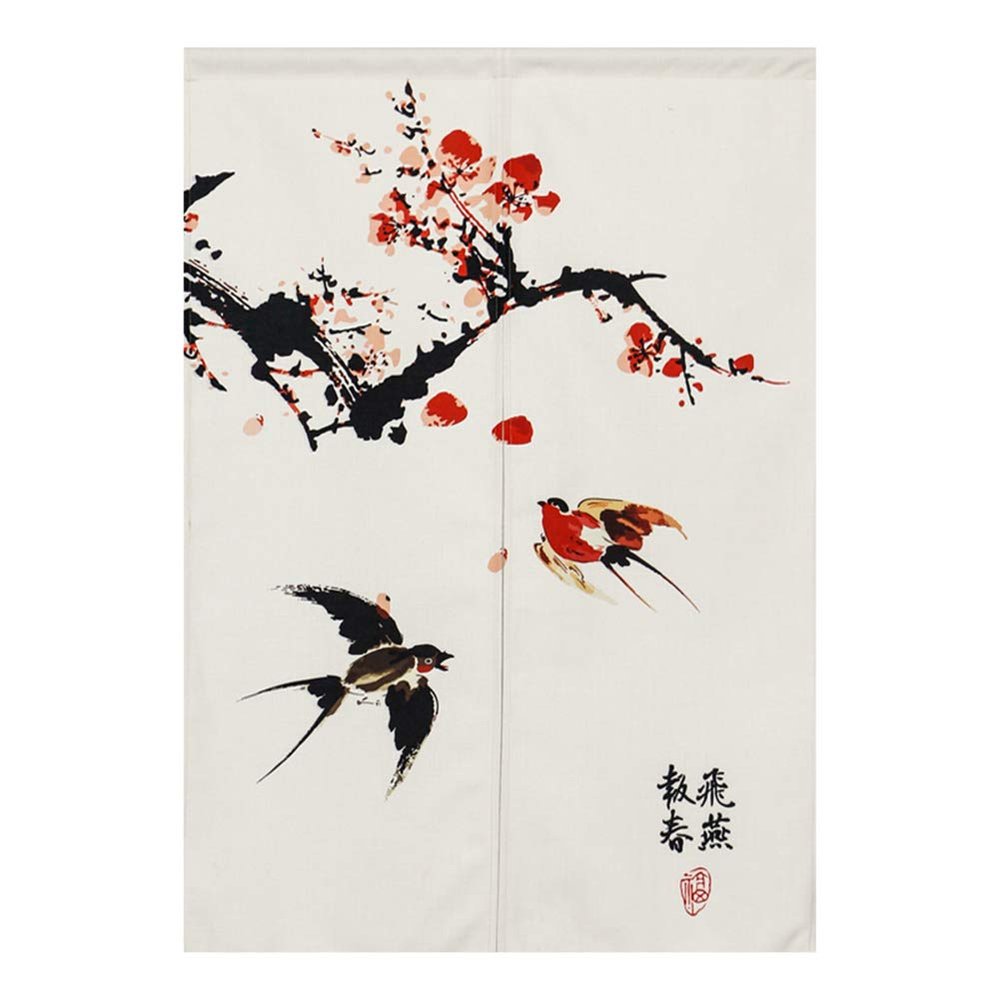 BAIHT HOME Japanese Noren Doorway Curtain Traditional Chinese Fortune Swallow and Flower Painting Bedroom Curtain, 33" x 59"