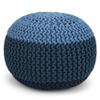 SIMPLIHOME Nikki Boho Round Hand Knit Pouf in Blue, Navy Blue Cotton for the Living Room, Bedroom and Kids Room view 1