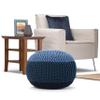 SIMPLIHOME Nikki Boho Round Hand Knit Pouf in Blue, Navy Blue Cotton for the Living Room, Bedroom and Kids Room view 2