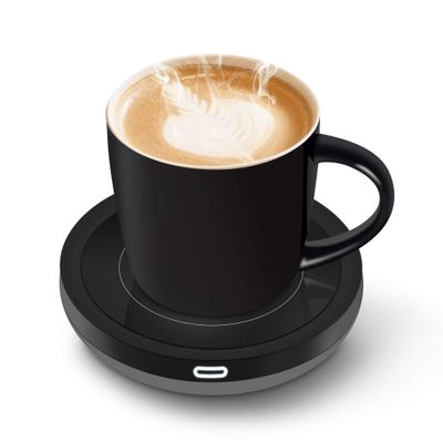 BESTINNKITS Smart Coffee Cup Warmer Set, Auto On/Off Gravity-induction Mug Office Desk Use, Candle Wax Cup Warmer Heating Plate (Up To 131F/55C), 14oz