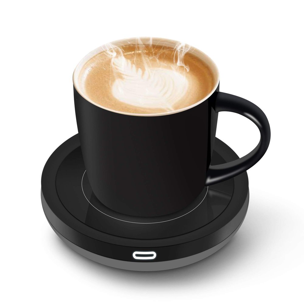 BESTINNKITS Smart Coffee Cup Warmer Set, Auto On/Off Gravity-induction Mug Office Desk Use, Candle Wax Cup Warmer Heating Plate (Up To 131F/55C), 14oz