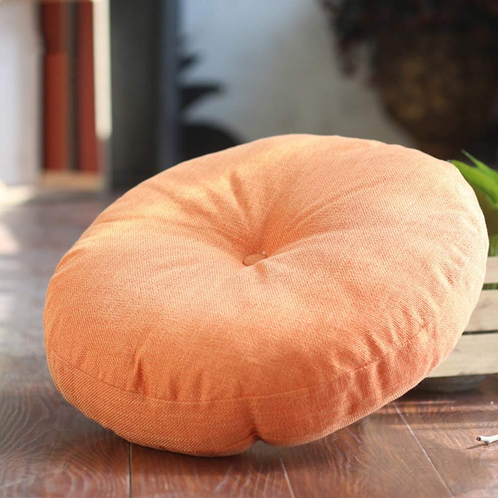 YEARLY Round Seat Cushion, Flax Chair Cushions Indoor Outdoor Washable Futon Bay Window Yoga Meditating Balcony Tatami Mat Seat Pads-Orange 40x40cm(16x16inch)