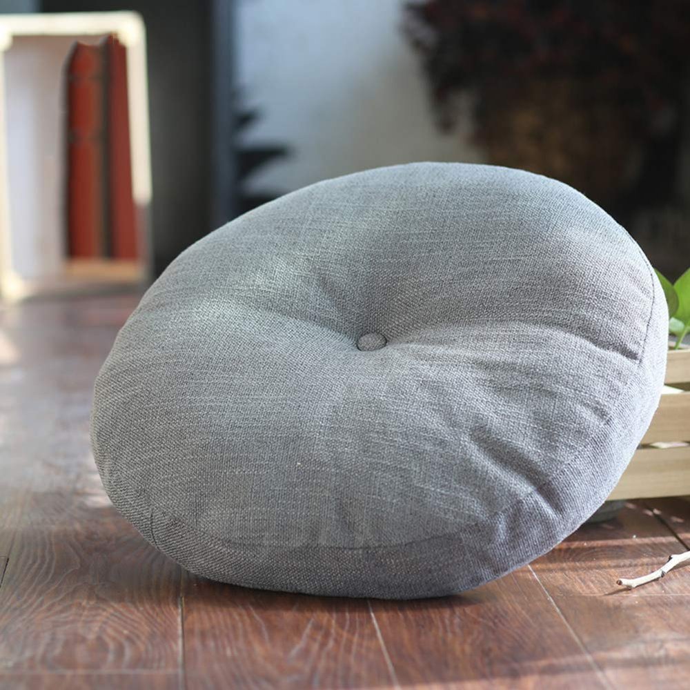 YEARLY Round Seat Cushion, Flax Chair Cushions Indoor Outdoor Washable Futon Bay Window Yoga Meditating Balcony Tatami Mat Seat Pads-Gray 40x40cm(16x16inch)