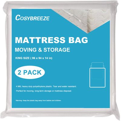 4 Mil Thick Mattress Bags for Moving Mattress Storage Bag King Size 2 Pack - Super Thick Heavy Duty Waterproof Plastic Wrap Mattress Protector Long-Term Storage and Disposal