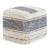 SIMPLIHOME Grady Square Pouf - 18 inch Wide Wool and Cotton Handloom Woven Ottoman in Blue and Natural, Contemporary Footstool or Extra Seating for Living Room with Polystyrene Bead Filling, Assembled view 1
