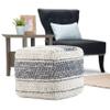 SIMPLIHOME Grady Square Pouf - 18 inch Wide Wool and Cotton Handloom Woven Ottoman in Blue and Natural, Contemporary Footstool or Extra Seating for Living Room with Polystyrene Bead Filling, Assembled view 2