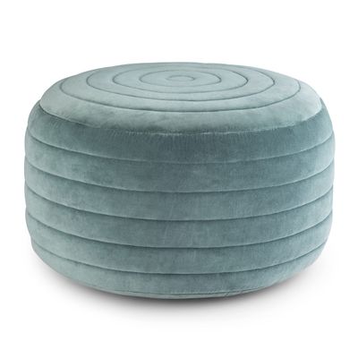 SIMPLIHOME Vivienne Round Pouf - 20 inch Wide Upholstered Velvet Ottoman in Turquoise, Boho-Style Footstool, Extra Seating or Accent Piece for Living Room or Bedroom with Stitching Detail, Assembled