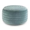 SIMPLIHOME Vivienne Round Pouf - 20 inch Wide Upholstered Velvet Ottoman in Turquoise, Boho-Style Footstool, Extra Seating or Accent Piece for Living Room or Bedroom with Stitching Detail, Assembled view 1