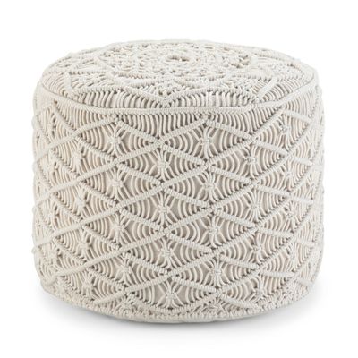 SIMPLIHOME Coates Round Pouf - 18 inch Wide Handwoven Cotton Macrame Ottoman in Natural, Boho Footstool, Decorative Pouf or Extra Seating for Living Room, Bedroom, or Kids Room, Assembled