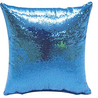 10Pcs Sublimation Blank Pillow Covers 16x16in Reversible Sequin Magic Swipe Pillow Cases Cushion Cover (Lake Blue)