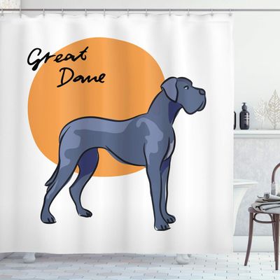Ambesonne Dog Lover Shower Curtain, Side Pose Dog with Written Breed Name Round, Cloth Fabric Bathroom Decor Set with Hooks, 69" W x 84" L, Dark Lavender Orange