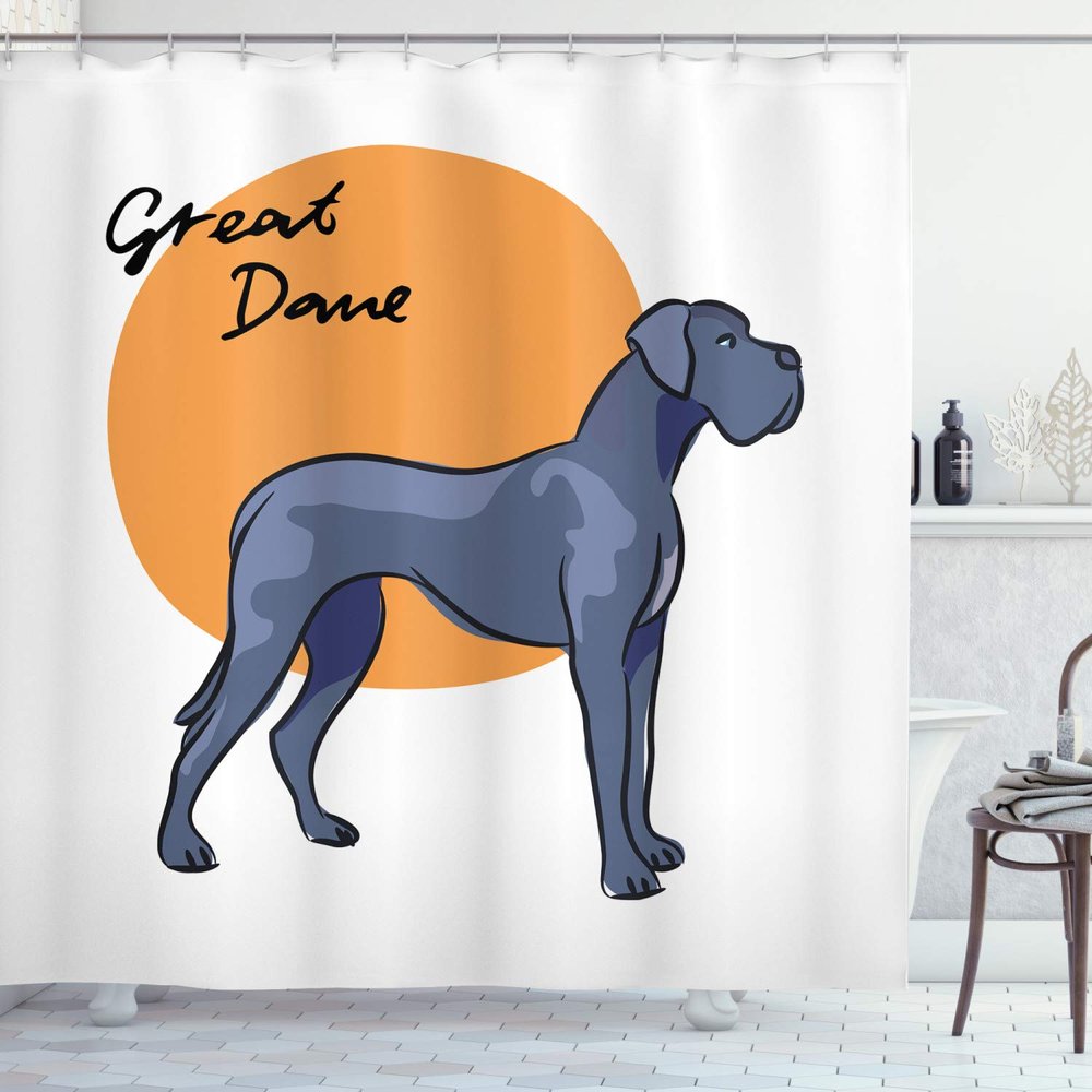 Ambesonne Dog Lover Shower Curtain, Side Pose Dog with Written Breed Name Round, Cloth Fabric Bathroom Decor Set with Hooks, 69" W x 84" L, Dark Lavender Orange