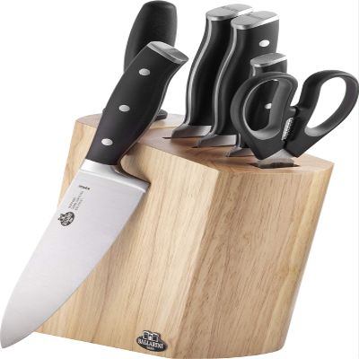 BALLARINI Savuto Knife Block, 7-Piece Wooden Block, Knife and Scissors Made of Stainless Steel/Plastic Handle