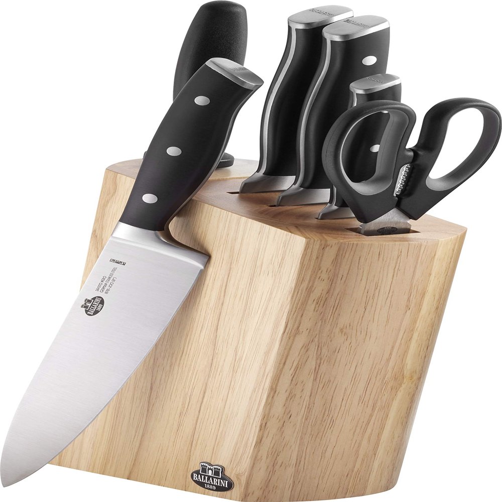 BALLARINI Savuto Knife Block, 7-Piece Wooden Block, Knife and Scissors Made of Stainless Steel/Plastic Handle