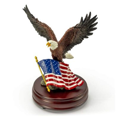American Bald Eagle with American Flag On Wooden Base Musical Figurine - Many Songs to Choose - from This Moment