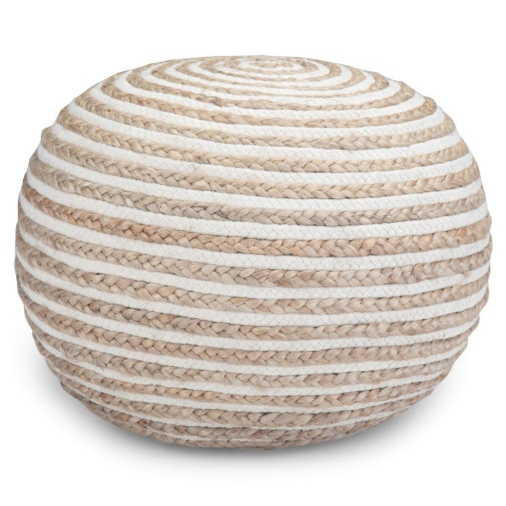 SIMPLIHOME Yolanda Boho Round Pouf in Natural Jute for the Living Room, Bedroom and Kids Room