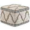 SIMPLIHOME Sweeney Square Pouf - 18 inch Wide Upholstered Wool and Cotton Handloom Woven Ottoman in Grey and Natural, Boho-Style Footstool, Extra Seating or Accent Piece for Living Room, Assembled view 1