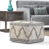 SIMPLIHOME Sweeney Square Pouf - 18 inch Wide Upholstered Wool and Cotton Handloom Woven Ottoman in Grey and Natural, Boho-Style Footstool, Extra Seating or Accent Piece for Living Room, Assembled view 2
