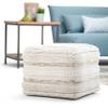 SIMPLIHOME Sommer Square Pouf - 18 inch Wide Upholstered Handloom Woven Cotton Ottoman in Natural, Boho-Style Footstool, Extra Seating or Accent Piece for Living Room or Bedroom, Assembled view 2