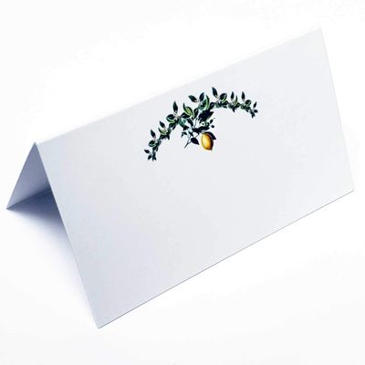 Nancy Nikko Place Cards with Green Leafy Flowery Garland with Lemon for Weddings, Showers, Dinners, Parties and Special Events Table Tent Style, Scored for Easy Folding. Available in Pkgs of 50