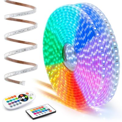 WYZworks LED Strip Lights, 150 ft Flat SMD 5050, Waterproof 16 Colors Multi Modes Color Changing Permanent Outdoor Exterior Heavy Duty Flexible Shell Rope Lighting Dimmable w/ 2 Remotes, ETL Certified