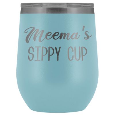 HollyWood & Twine Meema's Sippy Cup Meema Wine Tumbler Gifts for Meemas Funny Stemless Stainless Steel Insulated Tumblers Hot Cold BPA Free 12oz Travel Cup