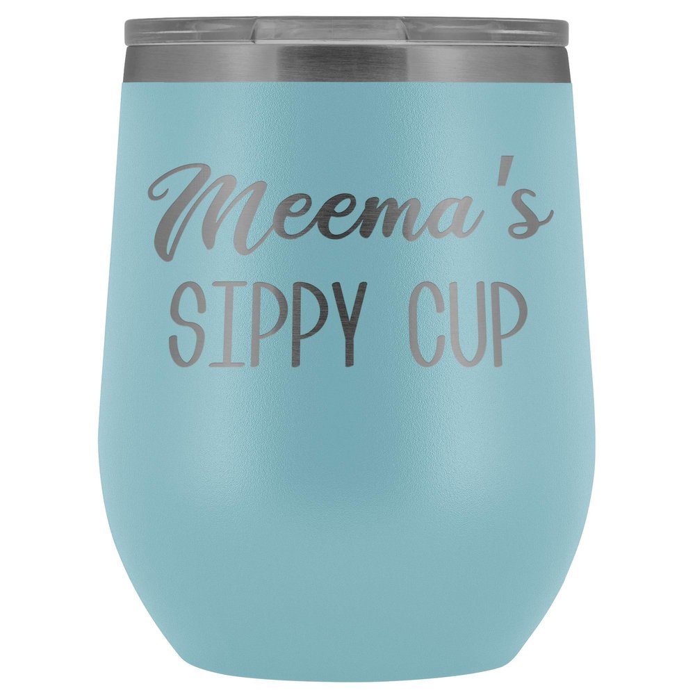 HollyWood & Twine Meema's Sippy Cup Meema Wine Tumbler Gifts for Meemas Funny Stemless Stainless Steel Insulated Tumblers Hot Cold BPA Free 12oz Travel Cup