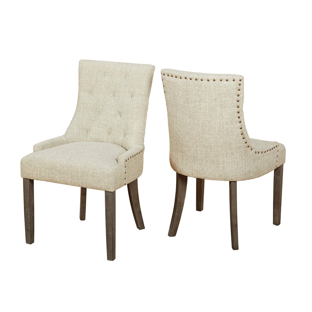 angelo:HOME Ariana Modern Velvet Upholstered Button Tufted Back Dining Chair with Nailhead Detail, 2 Piece, Gray
