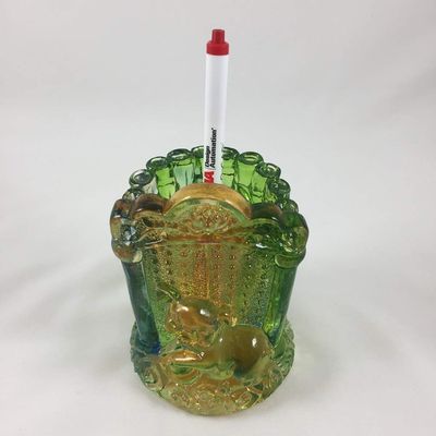Amore Jewell Happiness Pig Pen Holder, Chinese Zodiac Collection Colored Glaze Glass (Liuli Crystal Glass)