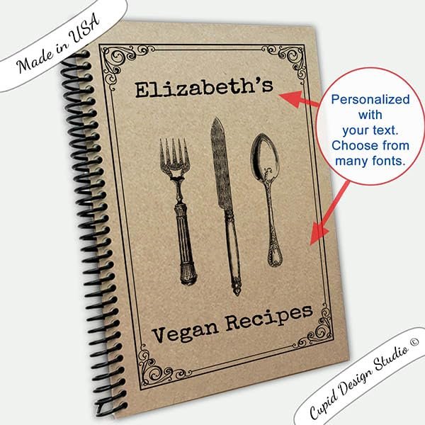 Cupid Design Studio Custom gift recipe book My Family cookbook kraft recycled cover personalized gift for him or her. (Lined pages)