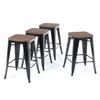 ALPHA HOME 24" Barstools Set of 4 Counter Height Metal Bar Stools with Wood Seat, Vintage Metal Backless Distressed Metal Finish for Industrial Appeal, Glossy Black view 1
