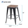 ALPHA HOME 24" Barstools Set of 4 Counter Height Metal Bar Stools with Wood Seat, Vintage Metal Backless Distressed Metal Finish for Industrial Appeal, Glossy Black view 2