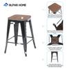 ALPHA HOME 24" Barstools Set of 4 Counter Height Metal Bar Stools with Wood Seat, Vintage Metal Backless Distressed Metal Finish for Industrial Appeal, Glossy Black view 3