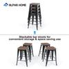 ALPHA HOME 24" Barstools Set of 4 Counter Height Metal Bar Stools with Wood Seat, Vintage Metal Backless Distressed Metal Finish for Industrial Appeal, Glossy Black view 4