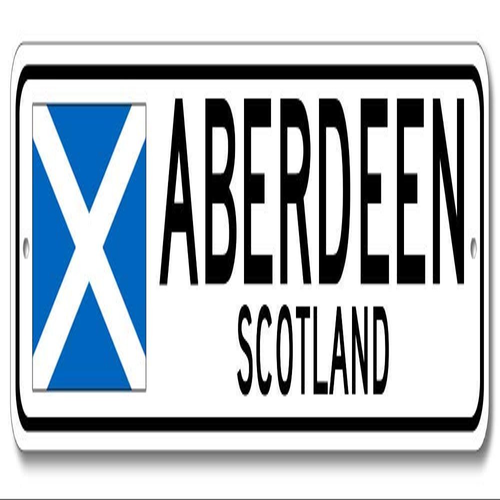 Aberdeen, Scotland - Scotland Flag Street Sign - Metal Novelty Sign for Home Decoration, Sign Wall Decor, Man Cave Street Sign, Scotland City Sign - 4x18 inches
