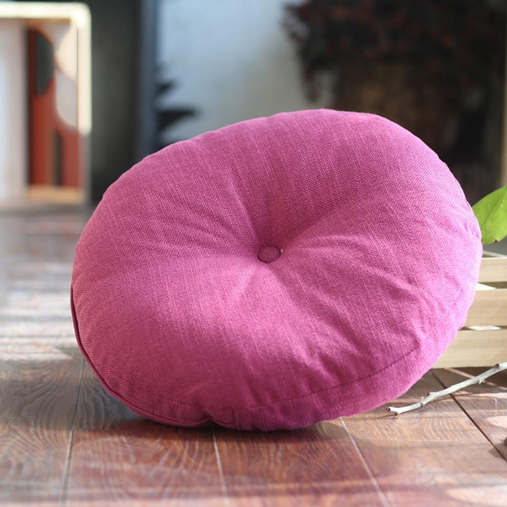 YEARLY Round Seat Cushion, Flax Chair Cushions Indoor Outdoor Washable Futon Bay Window Yoga Meditating Balcony Tatami Mat Seat Pads-Rose Red 40x40cm(16x16inch)
